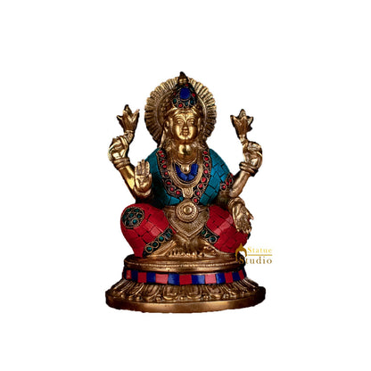 Hindu Sitting Goddess laxmi Colorful Inlay Murti Lucky Décor Gift Statue 8" by vendor-unknown - Hindu Gods (View 6)