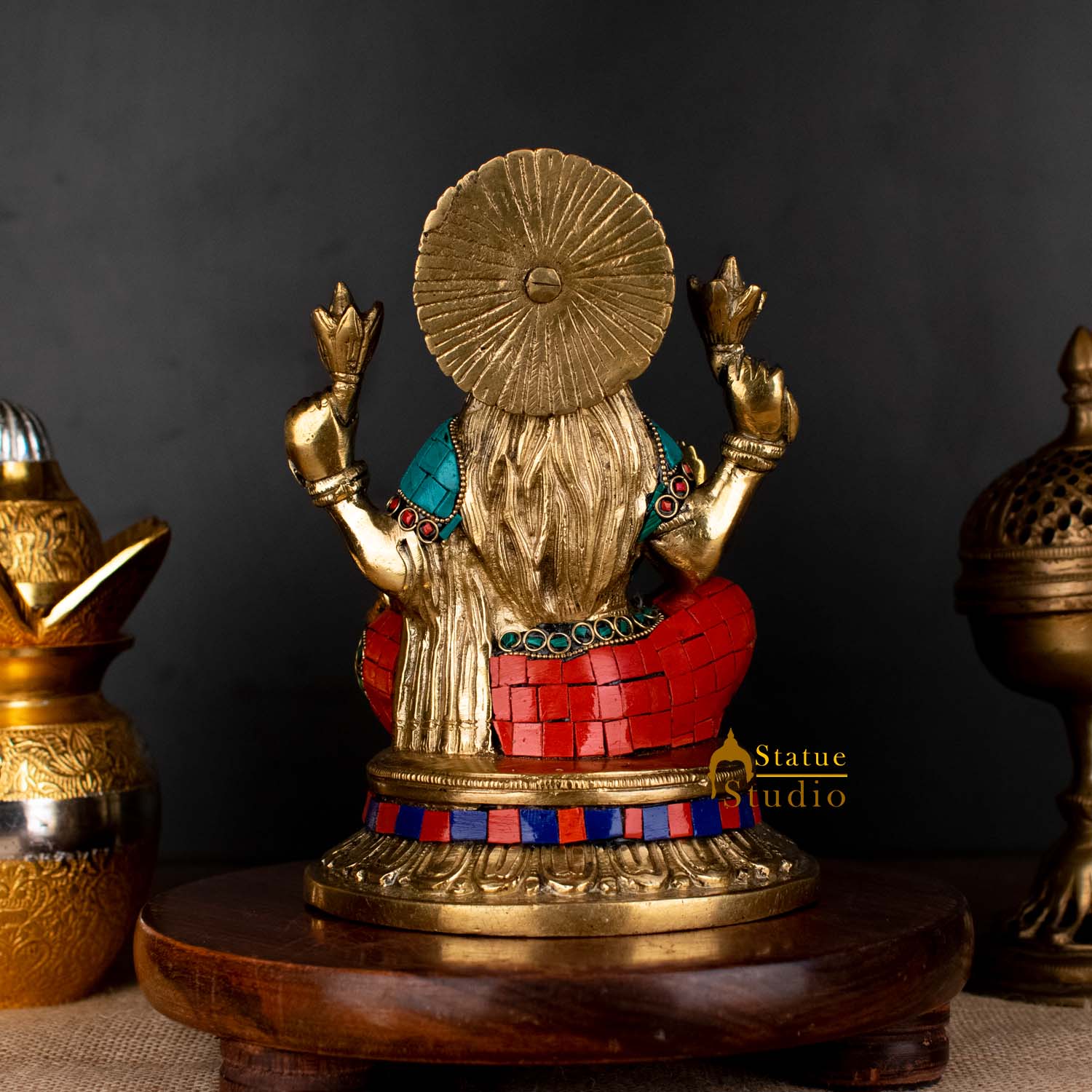 Hindu Sitting Goddess laxmi Colorful Inlay Murti Lucky Décor Gift Statue 8" - Image 4