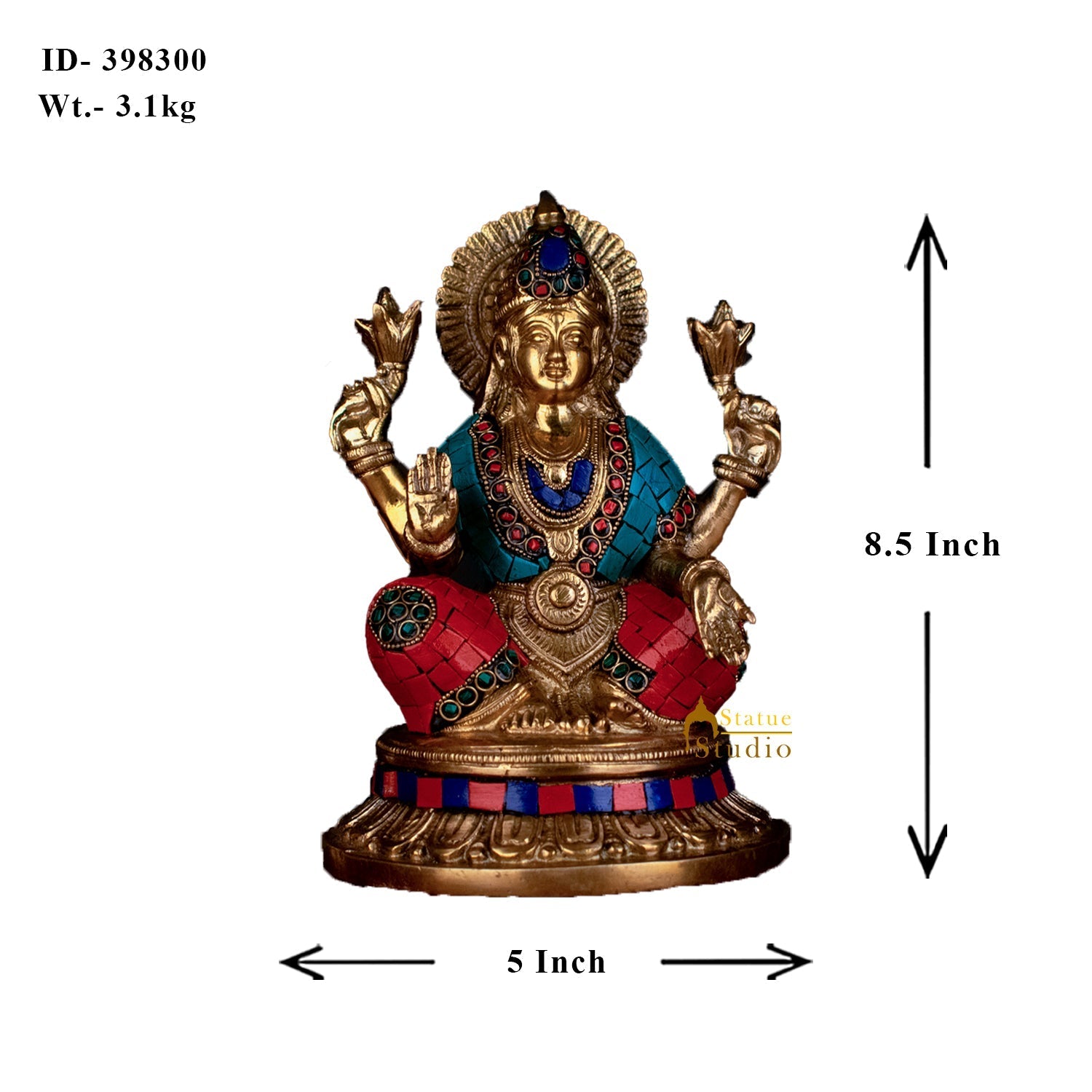 Hindu Sitting Goddess laxmi Colorful Inlay Murti Lucky Décor Gift Statue 8" - Image 5