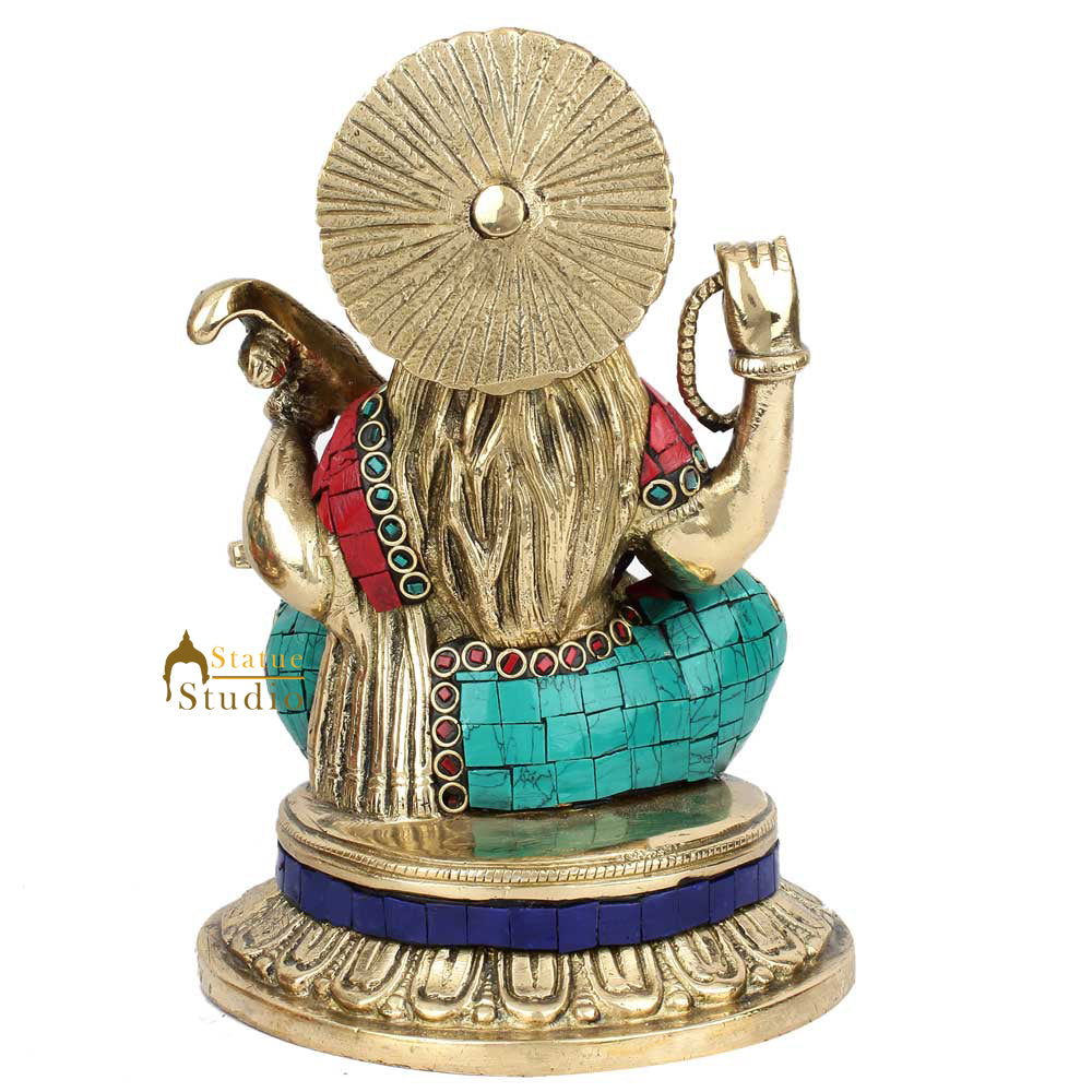 Hindu Sitting Goddess Saraswati Colorful Inlay Murti Lucky Décor Gift Statue 8" - Image 4