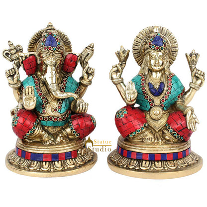 Indian Handicraft Ganesha lakshmi Murti Idol Inlay Décor Diwali Gift Statue 8" by vendor-unknown - Hindu Gods