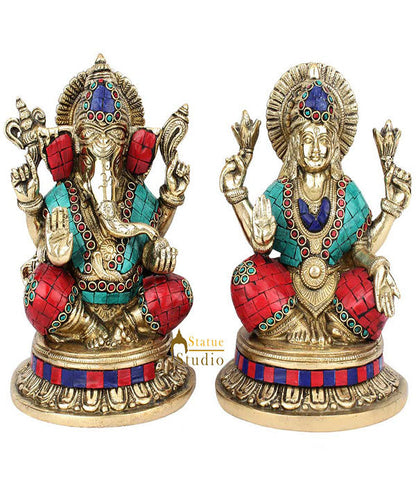 Indian Handicraft Ganesha lakshmi Murti Idol Inlay Décor Diwali Gift Statue 8" by vendor-unknown - Hindu Gods (View 2)