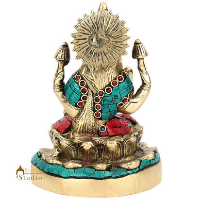 Hindu Goddess Wealth Laxmi Lakshmi Lotus Base Inlay Décor Lucky Gift Statue 6" by vendor-unknown - Hindu Gods (View 4)