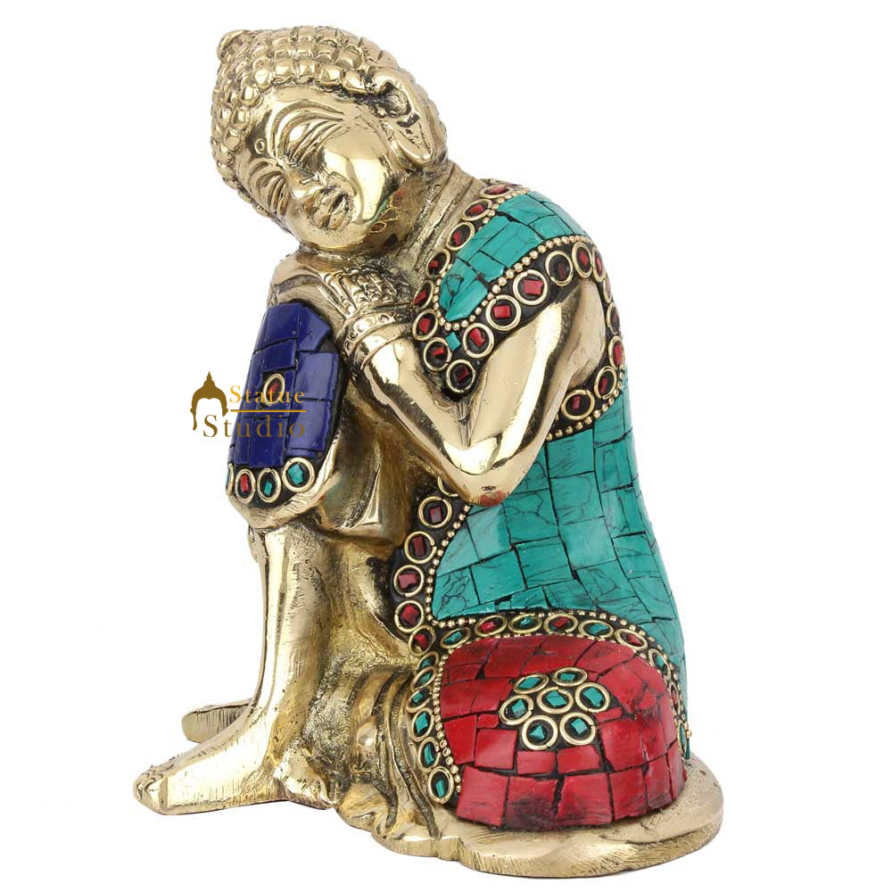 Indian Handcrafted Buddhist Home Decorative Thinking Buddha Lucky Gift Statue 6" - Image 4