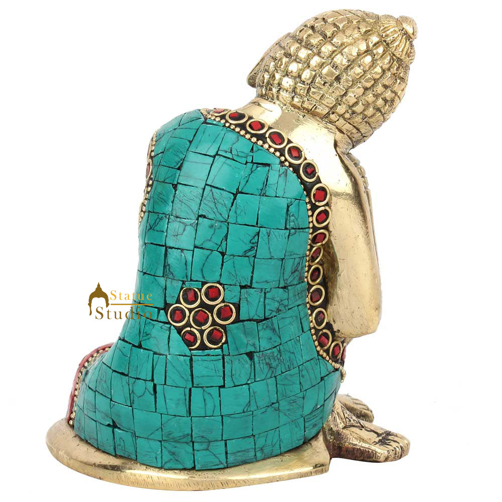 Indian Handcrafted Buddhist Home Decorative Thinking Buddha Lucky Gift Statue 6" - Image 5