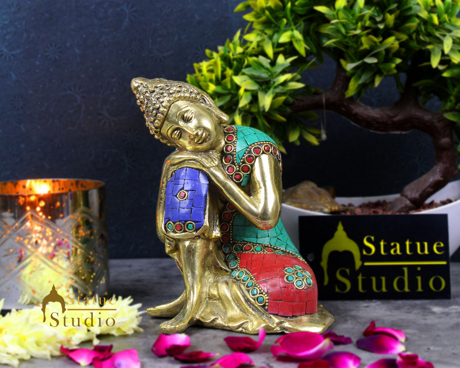 Indian Handcrafted Buddhist Home Decorative Thinking Buddha Lucky Gift Statue 6" - Image 2