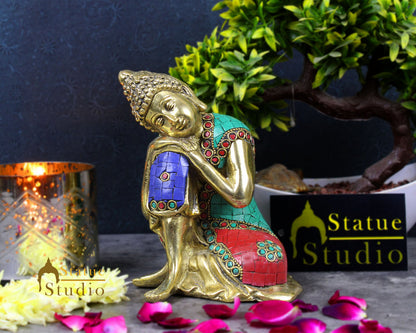 Indian Handcrafted Buddhist Home Decorative Thinking Buddha Lucky Gift Statue 6" by vendor-unknown - Buddha (View 2)