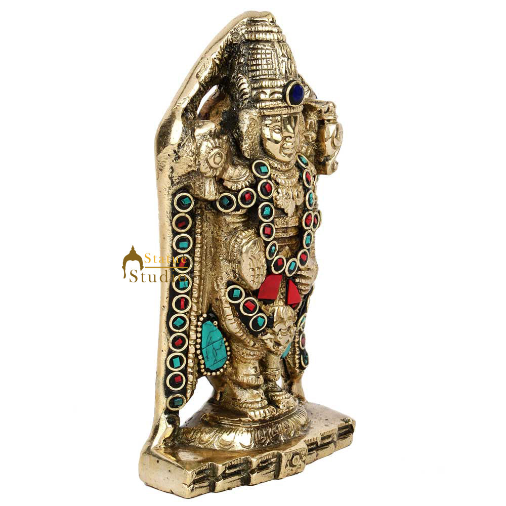 Brass Tirupathi Balaji Idol Stone Work For Home Decor 6 Inch - Image 4