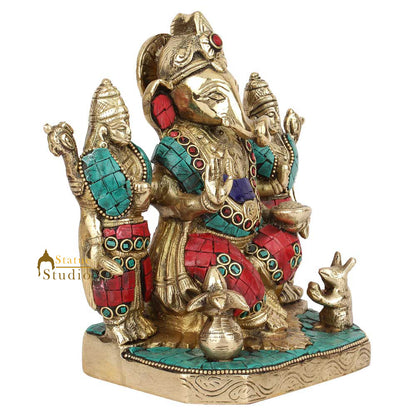 Rare Vintage Nepali Art Inlay Lord Ganesha Family Idol Statue Showpiece 7" by vendor-unknown - Hindu Gods (View 3)