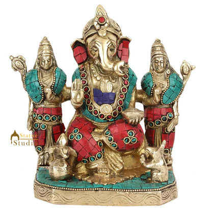 Rare Vintage Nepali Art Inlay Lord Ganesha Family Idol Statue Showpiece 7" by vendor-unknown - Hindu Gods (View 2)