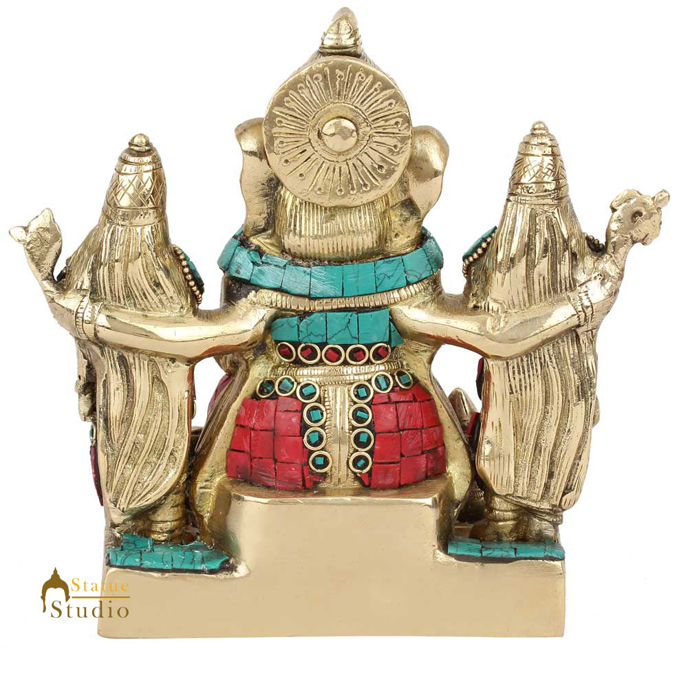 Rare Vintage Nepali Art Inlay Lord Ganesha Family Idol Statue Showpiece 7" - Image 4