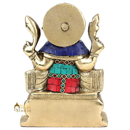 Hindu Sitting Ganesh Ganpati Colorful Inlay Murti Lucky Décor Gift Statue 7" by vendor-unknown - Hindu Gods (View 4)