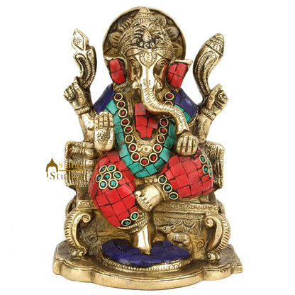 Hindu Sitting Ganesh Ganpati Colorful Inlay Murti Lucky Décor Gift Statue 7" by vendor-unknown - Hindu Gods (View 2)