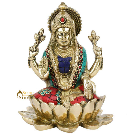 Indian Hinduism Goddess Of Wealth Maa Lakshmi Idol Lucky Décor Gift Sculpture 6"