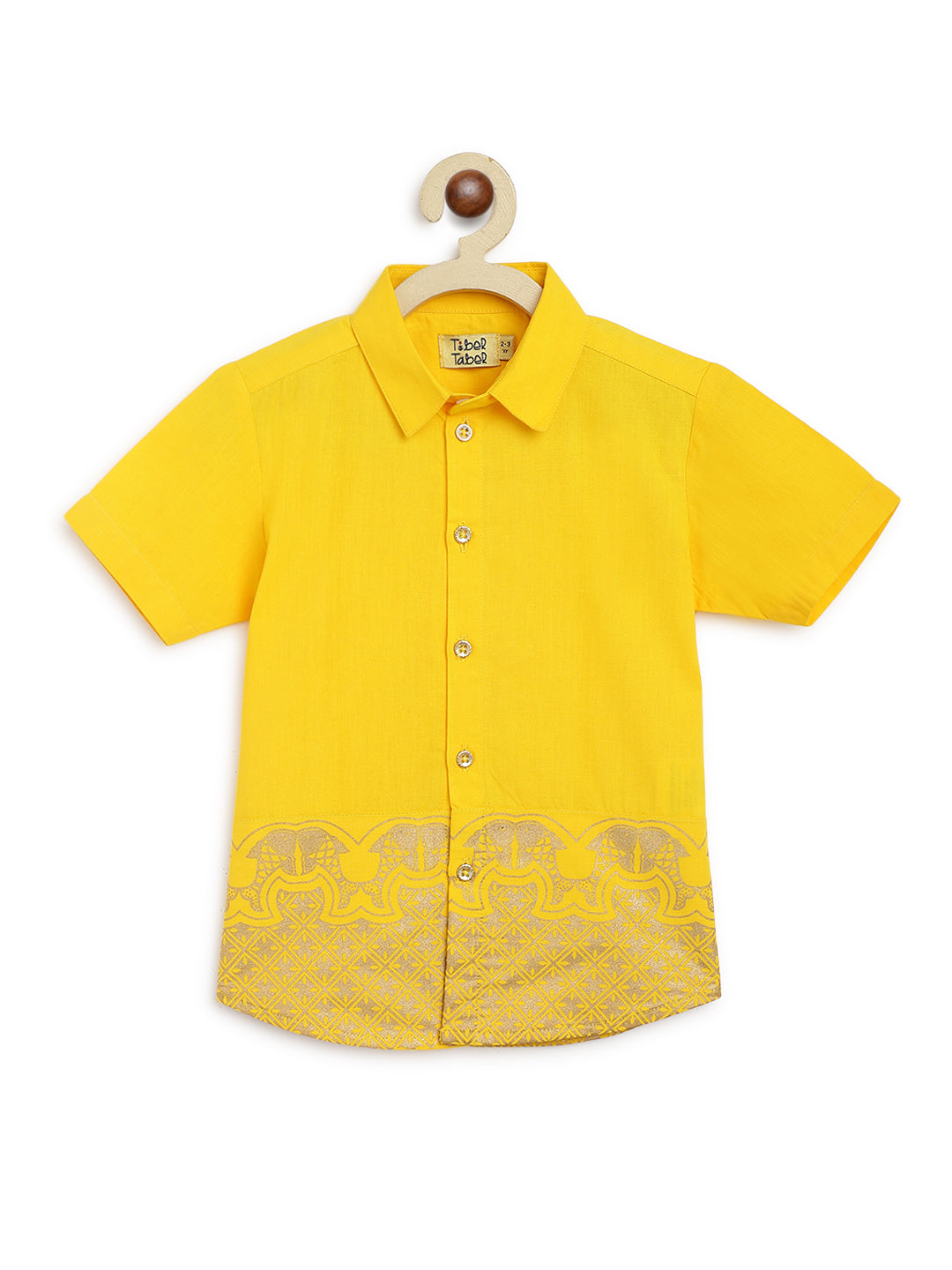 3 Pc Mundu Dhoti Shirt Set-Yellow