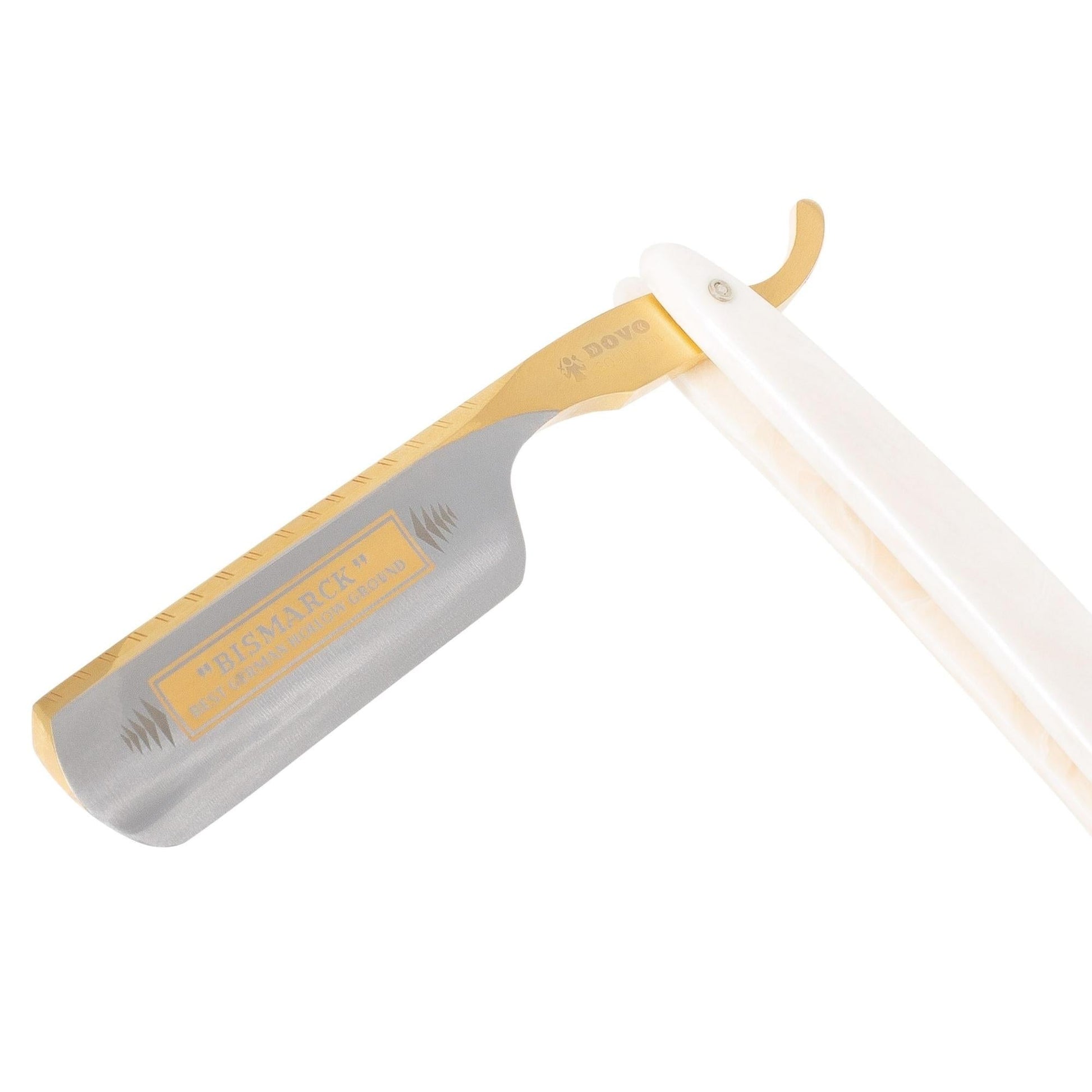 Dovo Straight Razor, "Bismarck" 6/8", Carbon Steel, Full Hollow Grind, Acrylic Pearl Handle - Image 3