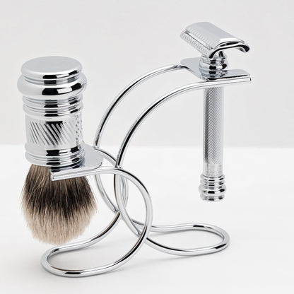 Merkur Shaving Set with MK-39001 Razor, Silver Tip Badger Brush and Curved 3-piece Stand, Chrome by Merkur - Gift Sets & Kits (View 5)