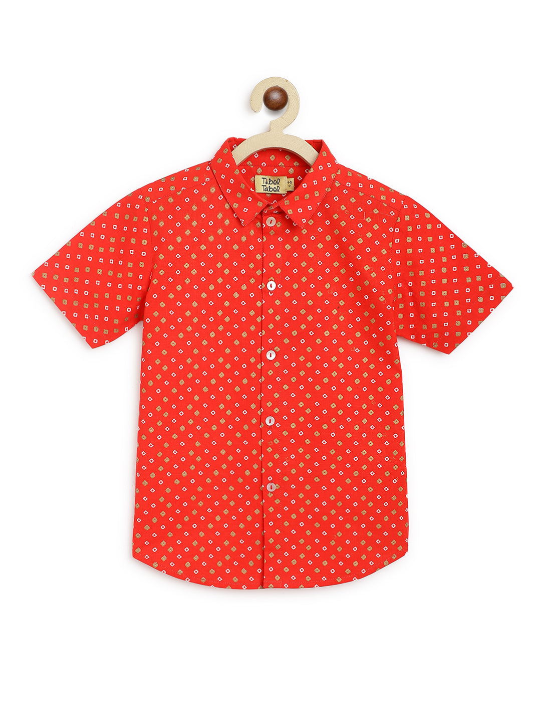 Tiber Taber Boy Bandhani Print Shirt-Red - Image 2