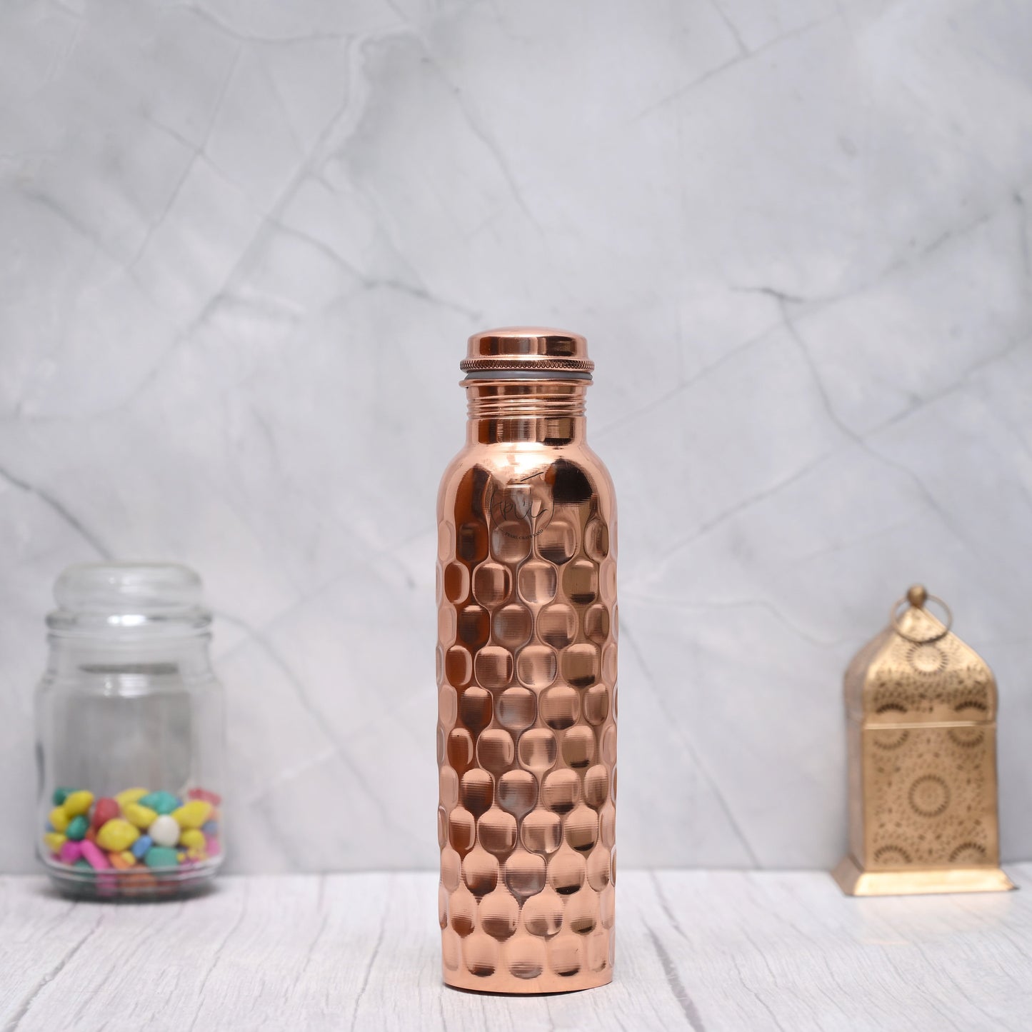 100% Pure Copper Water Bottle Brick Hammered 950ml Leak Proof – Sama Homes