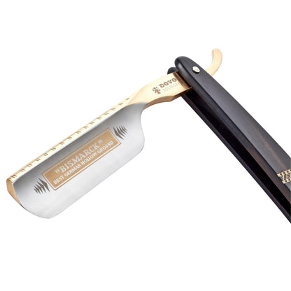 Dovo Straight Razor, "Bismarck" 6/8", Carbon Steel, Full Hollow Grind, Ebony Black Handle with Gold Color by Dovo - Straight Razor (View 5)