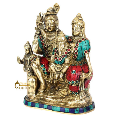 Brass Lord Shiva Family Statue Stone Work For Home Temple Decor 7" by vendor-unknown - Hindu Gods (View 4)