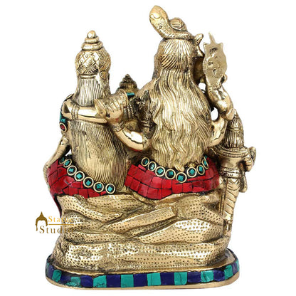 Brass Lord Shiva Family Statue Stone Work For Home Temple Decor 7" by vendor-unknown - Hindu Gods (View 5)