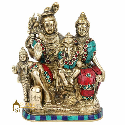 Brass Lord Shiva Family Statue Stone Work For Home Temple Decor 7" by vendor-unknown - Hindu Gods (View 3)