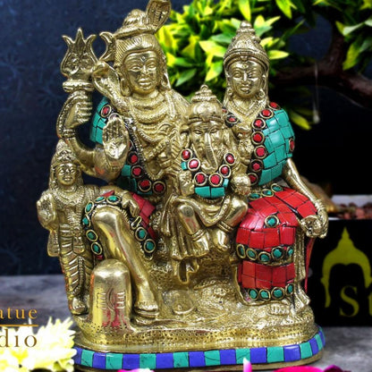 Brass Lord Shiva Family Statue Stone Work For Home Temple Decor 7" by vendor-unknown - Hindu Gods (View 2)