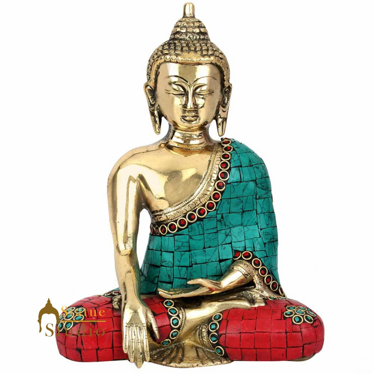 Tibet Buddhism Earth Touching Inlay Buddha Nepali Work Décor Gift Showpiece 8"