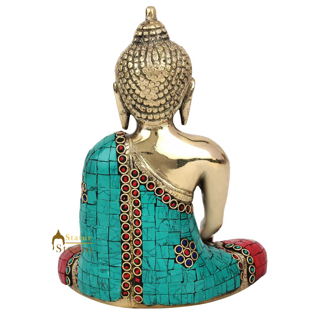 Tibet Buddhism Earth Touching Inlay Buddha Nepali Work Décor Gift Showpiece 8" - Image 4