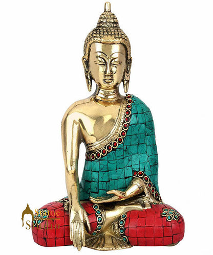 Tibet Buddhism Earth Touching Inlay Buddha Nepali Work Décor Gift Showpiece 8" by vendor-unknown - Buddha