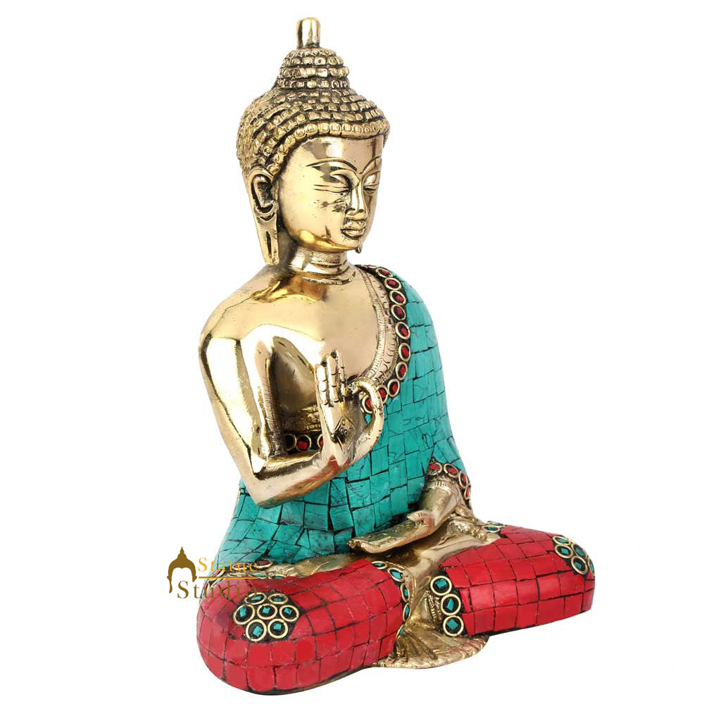 Indian Buddhism Blessing Inlay Buddha Nepali Work Décor Gift Statue Idol 8" - Image 4