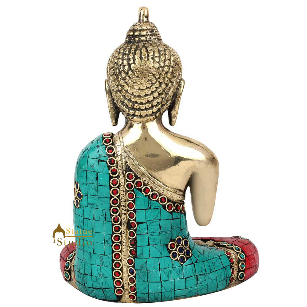 Indian Buddhism Blessing Inlay Buddha Nepali Work Décor Gift Statue Idol 8"