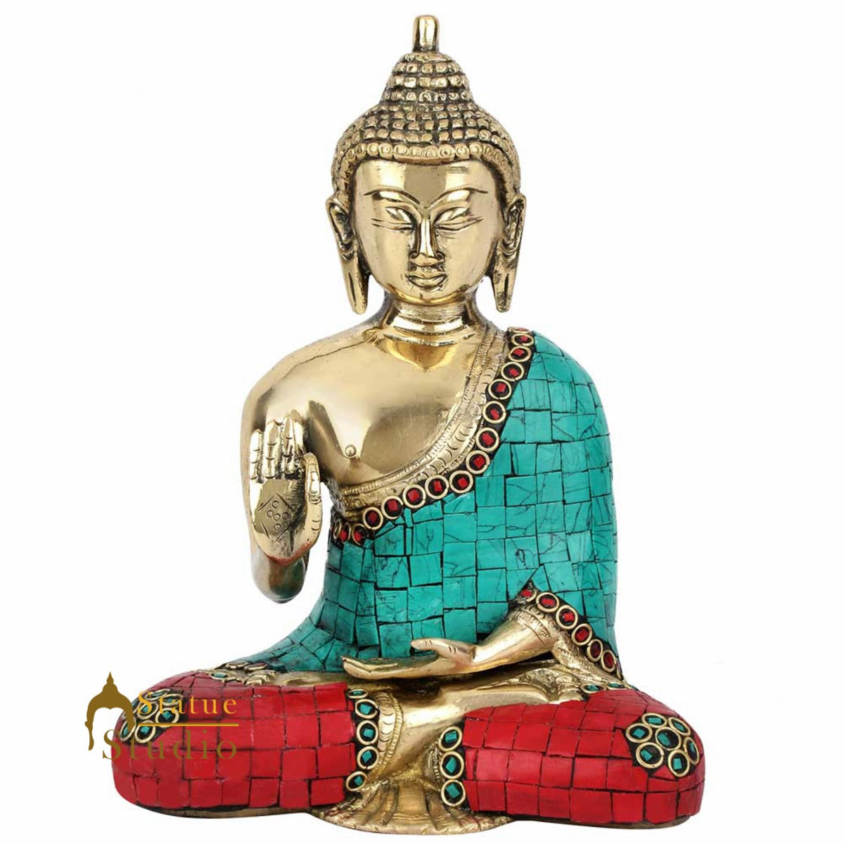 Indian Buddhism Blessing Inlay Buddha Nepali Work Décor Gift Statue Idol 8" - Image 3