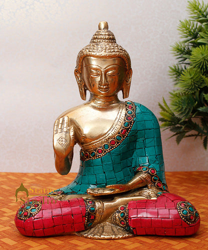 Indian Buddhism Blessing Inlay Buddha Nepali Work Décor Gift Statue Idol 8" by vendor-unknown - Buddha