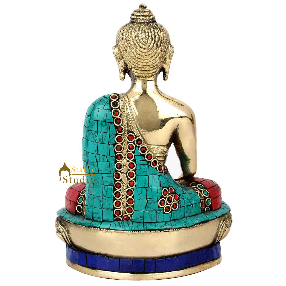 Earth Touching Shakyamuni Buddha Sitting On Base Inlay Décor Gift Showpiece 8" - Image 4