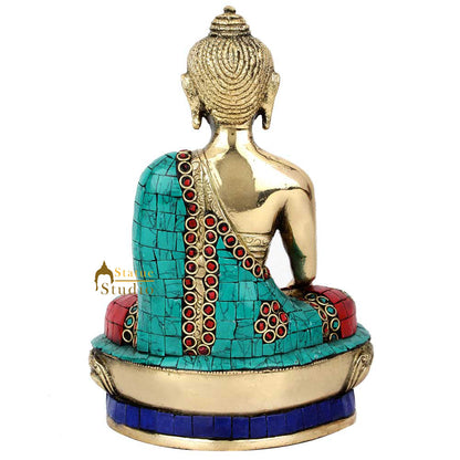 Earth Touching Shakyamuni Buddha Sitting On Base Inlay Décor Gift Showpiece 8" by vendor-unknown - Buddha (View 4)