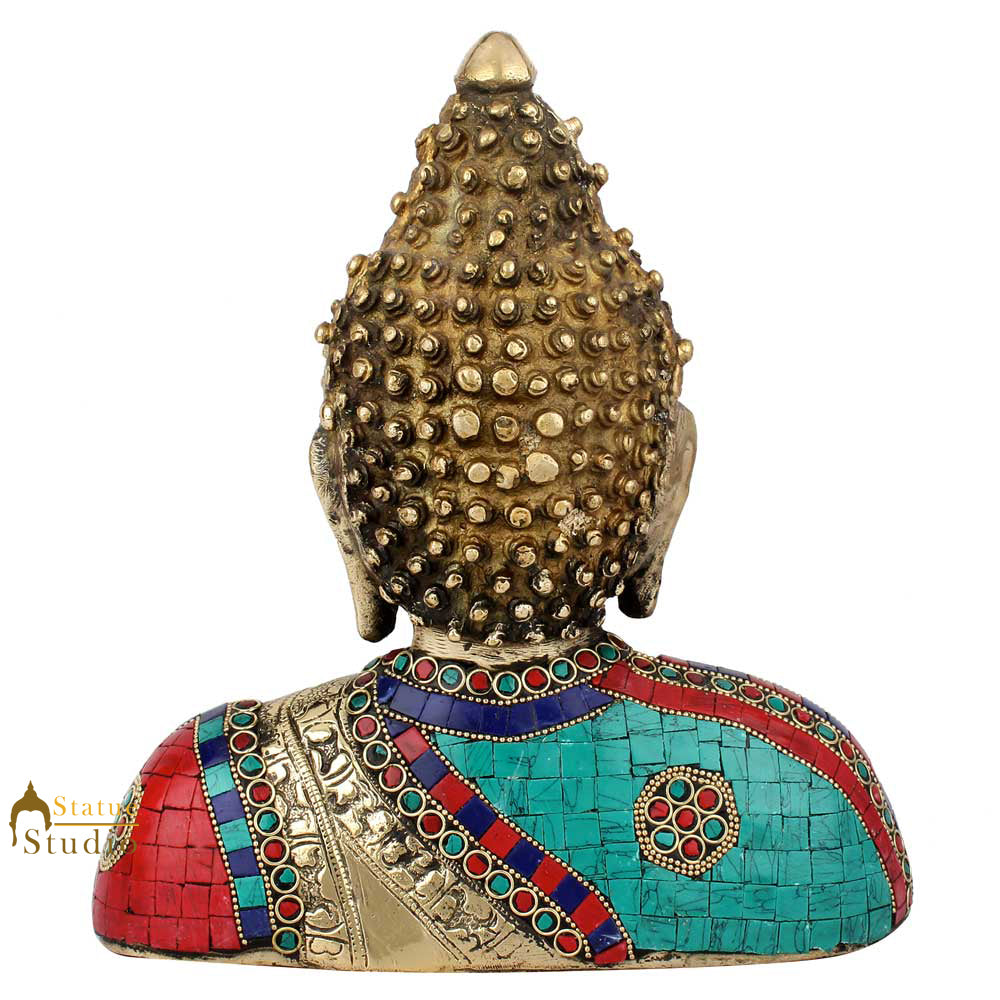 Indian Handmade Fine Inlay Lord Buddha Bust Idol Home Office Décor Statue 10"