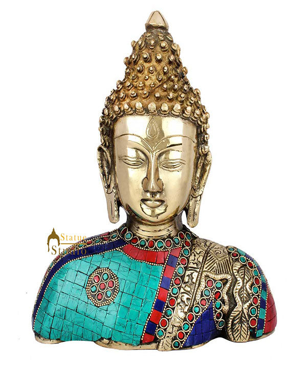 Indian Handmade Fine Inlay Lord Buddha Bust Idol Home Office Décor Statue 10" - Eco-friendly - Sama Homes