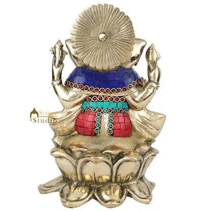 Brass Ganesh Hindu Ganpati Sculpture Fine Inlay Décor Lucky Gift Statue Idol 10" by vendor-unknown - Hindu Gods (View 5)