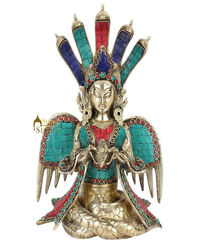 Indian Brass Serpent Lady Naga Naag Kanya Feng Shui Vastu Décor Gift Statue 11" by vendor-unknown - Hindu Gods