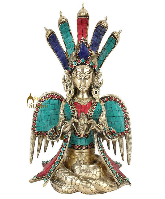 Indian Brass Serpent Lady Naga Naag Kanya Feng Shui Vastu Décor Gift Statue 11"