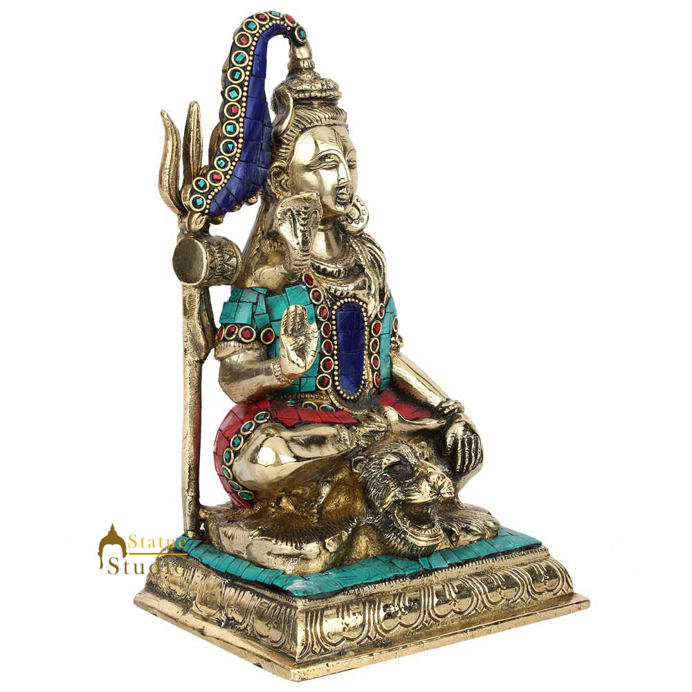 Brass Lord Shiva Statue With Stone Work 9 Inches