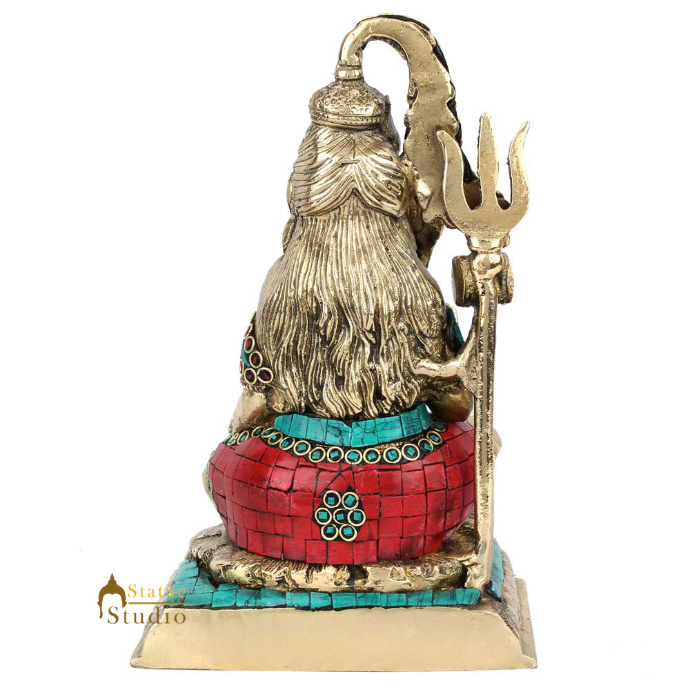 Brass Lord Shiva Statue With Stone Work 9 Inches