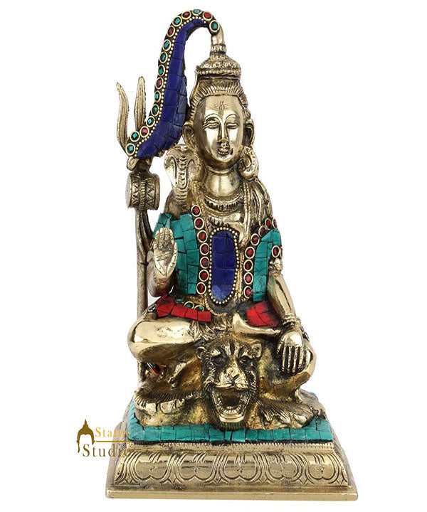 Brass Lord Shiva Statue With Stone Work 9 Inches