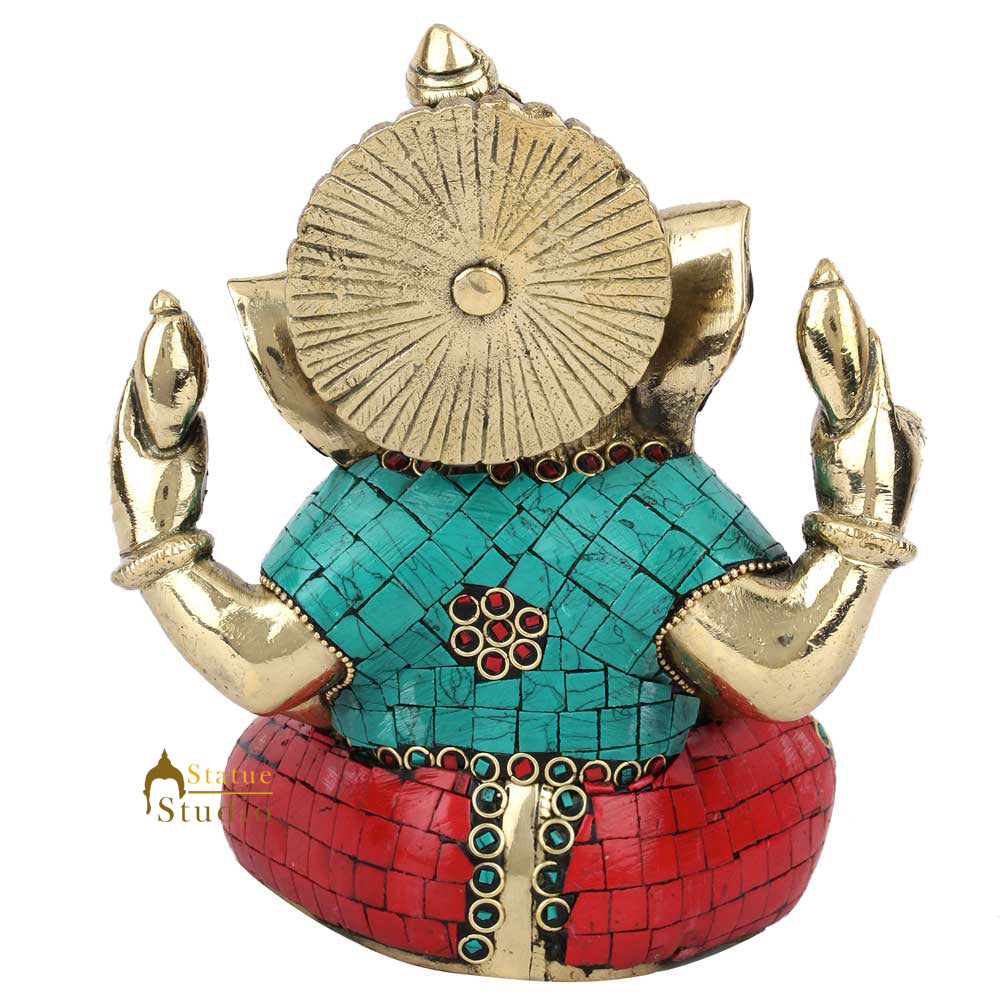 Indian God Ganpati Ganesha Wedding Diwali Corporate Gift Decor Inlay Statue 7" - Image 4