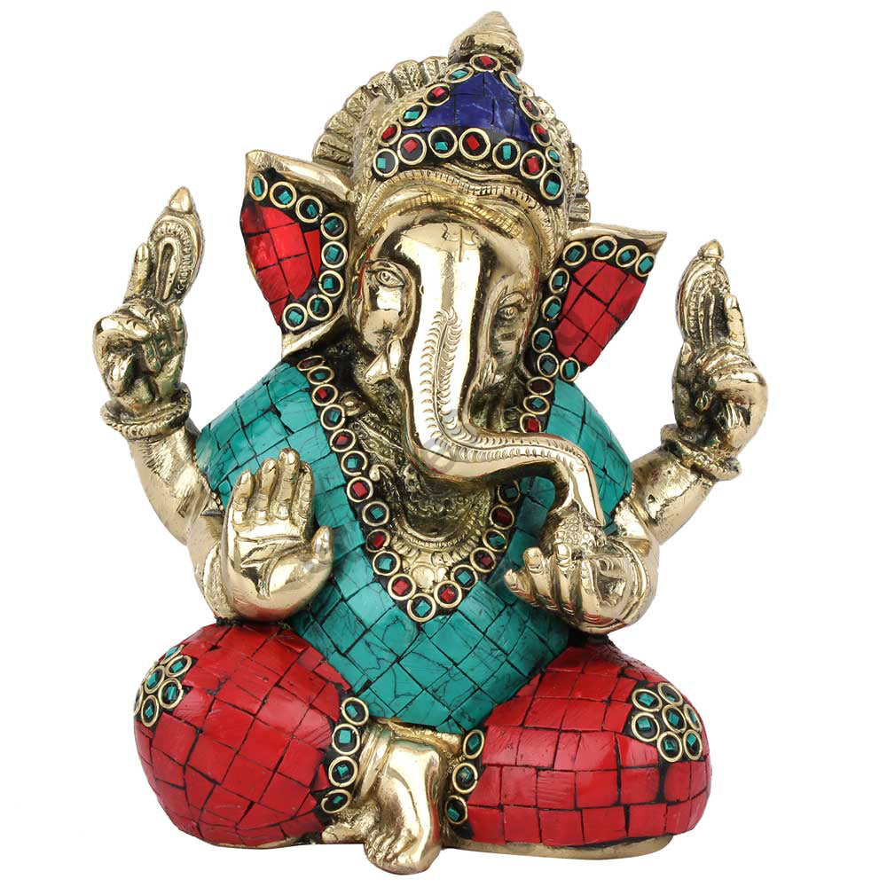 Indian God Ganpati Ganesha Wedding Diwali Corporate Gift Decor Inlay Statue 7" - Eco-friendly - Sama Homes