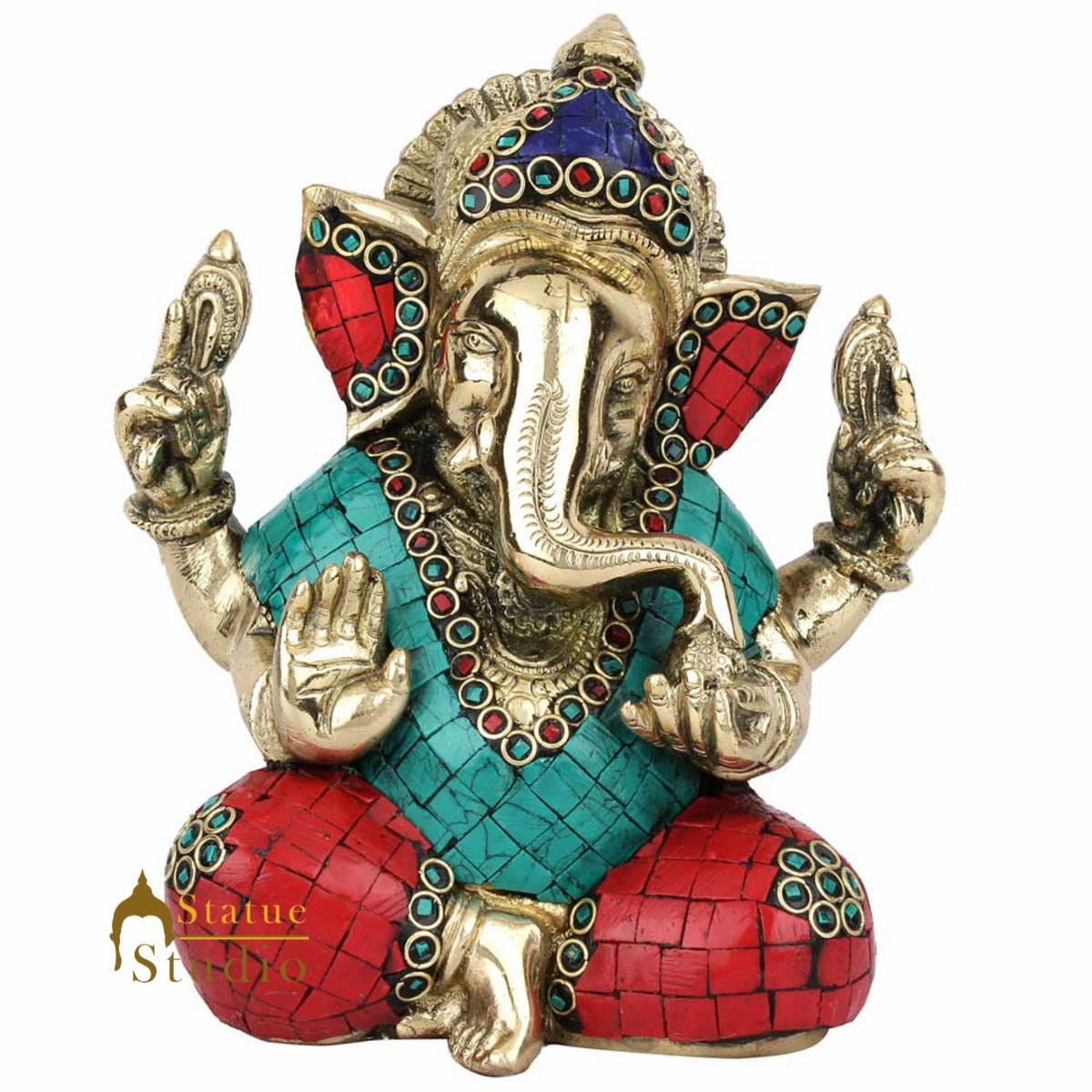 Indian God Ganpati Ganesha Wedding Diwali Corporate Gift Decor Inlay Statue 7"