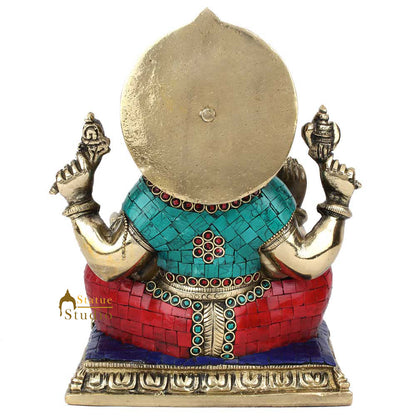 Indian Hinduism Lucky Ganpati Vinayak Lambodar Ganesh Idol Décor Inlay Statue 9" by vendor-unknown - Hindu Gods (View 4)