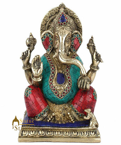 Indian Hinduism Lucky Ganpati Vinayak Lambodar Ganesh Idol Décor Inlay Statue 9" by vendor-unknown - Hindu Gods